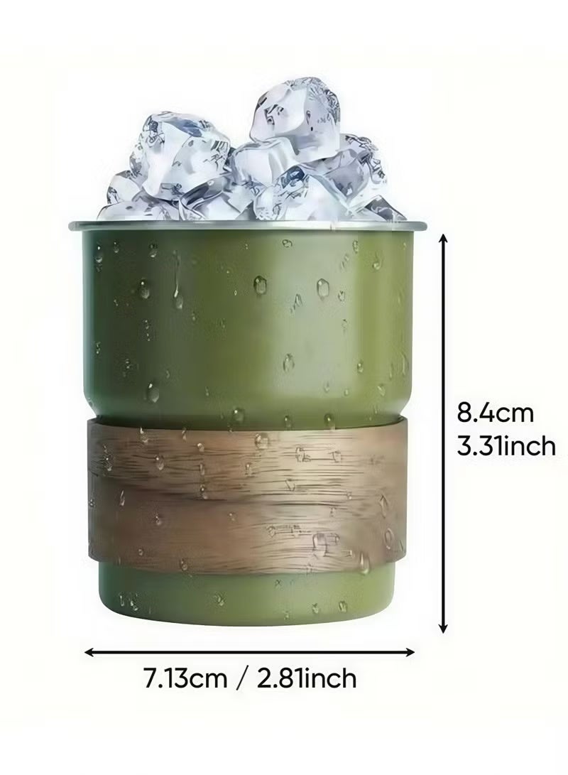 Dark Green Stainless Steel Professional Travel Cup - 300ml Hot/Cold Drink Holder with Wooden Grip ( 8.5 Cm Height ) - Image 3